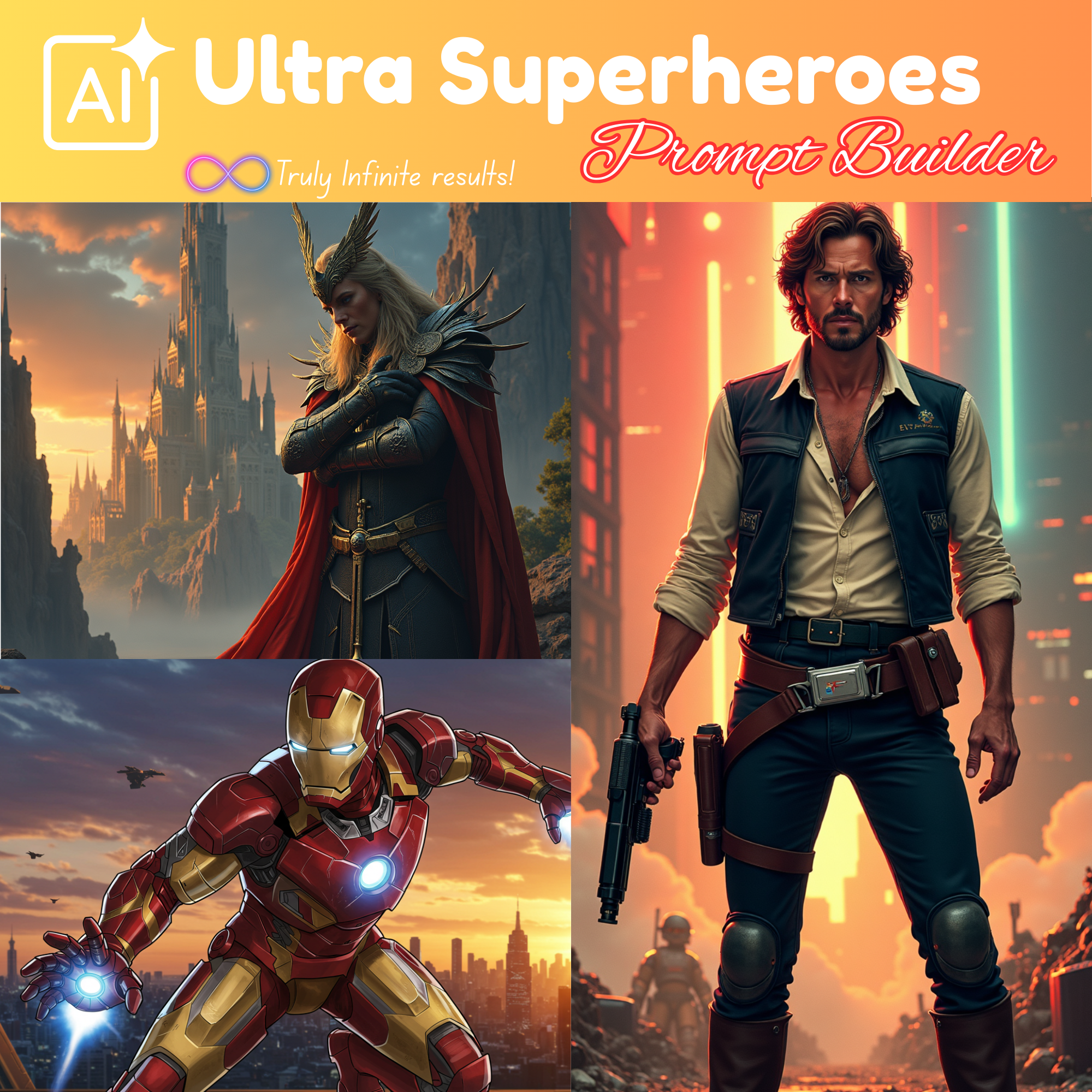 Superheroes prompts generator, clipart builder, clipart builder, prompt generator, google image generator