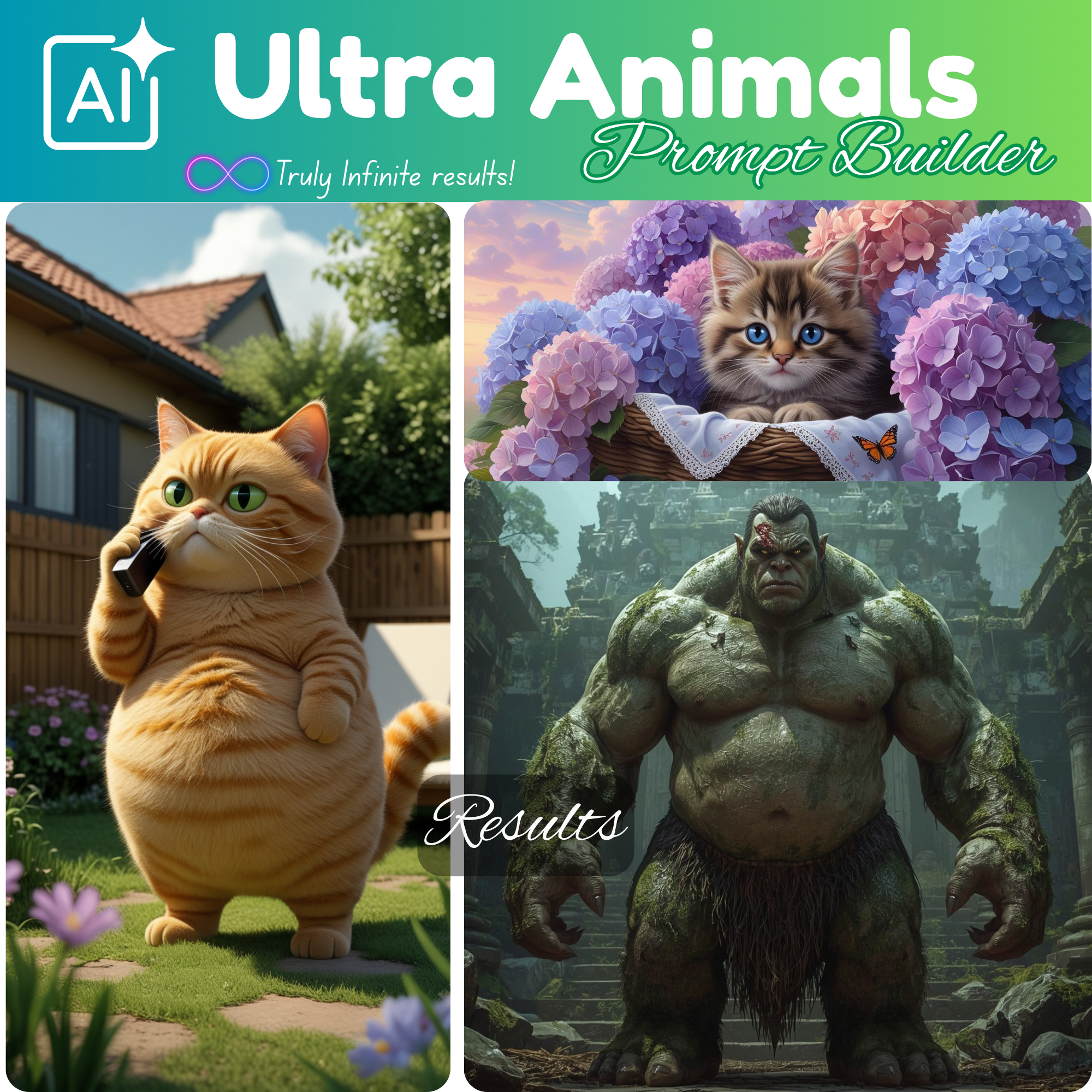 Animals prompts generator, animal clipart builder, prompt generator, google image generator