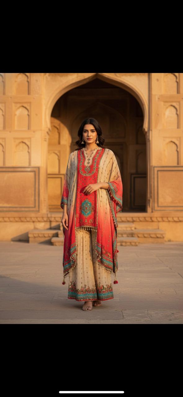 Crepe Silk Kaftaan Palazzo Set