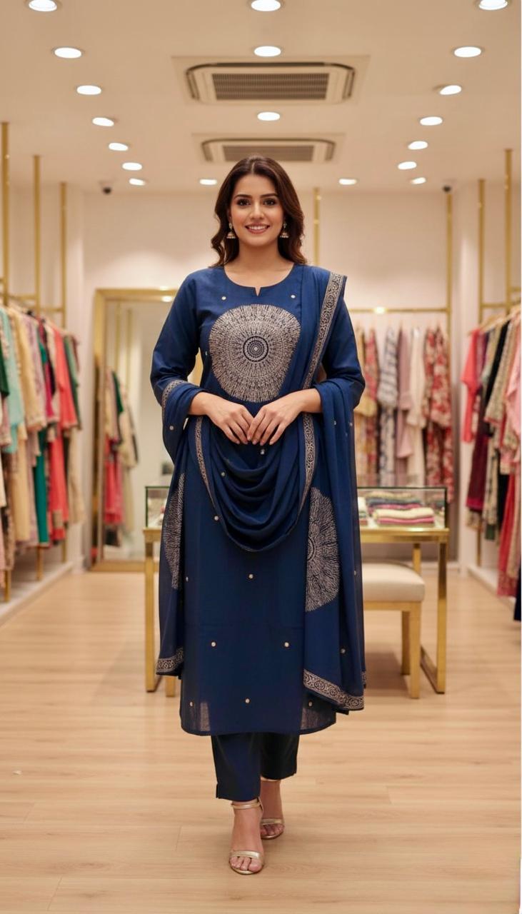 Elegant Blue Embroidered Kurta Set