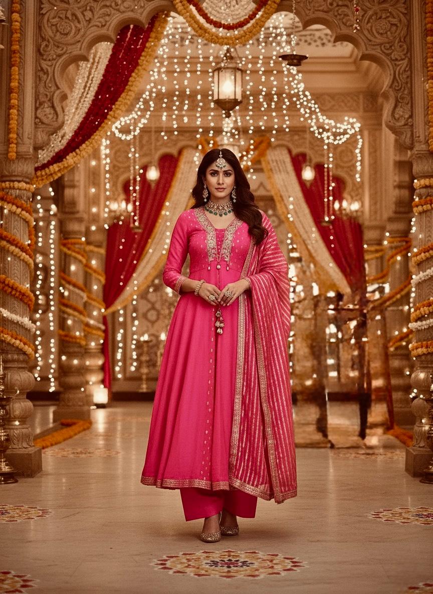 Pink Malchanderi Anarkali Suit