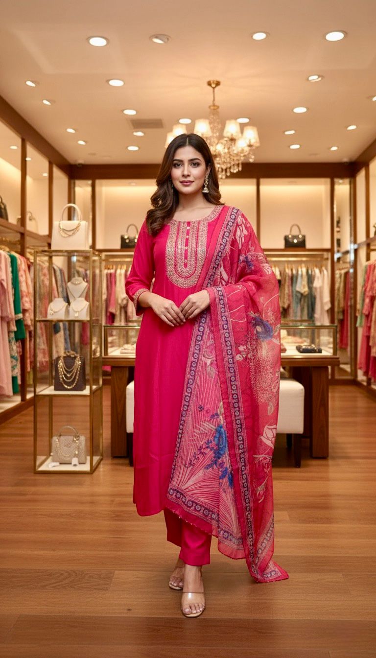 Elegant Pink Embroidered Suit