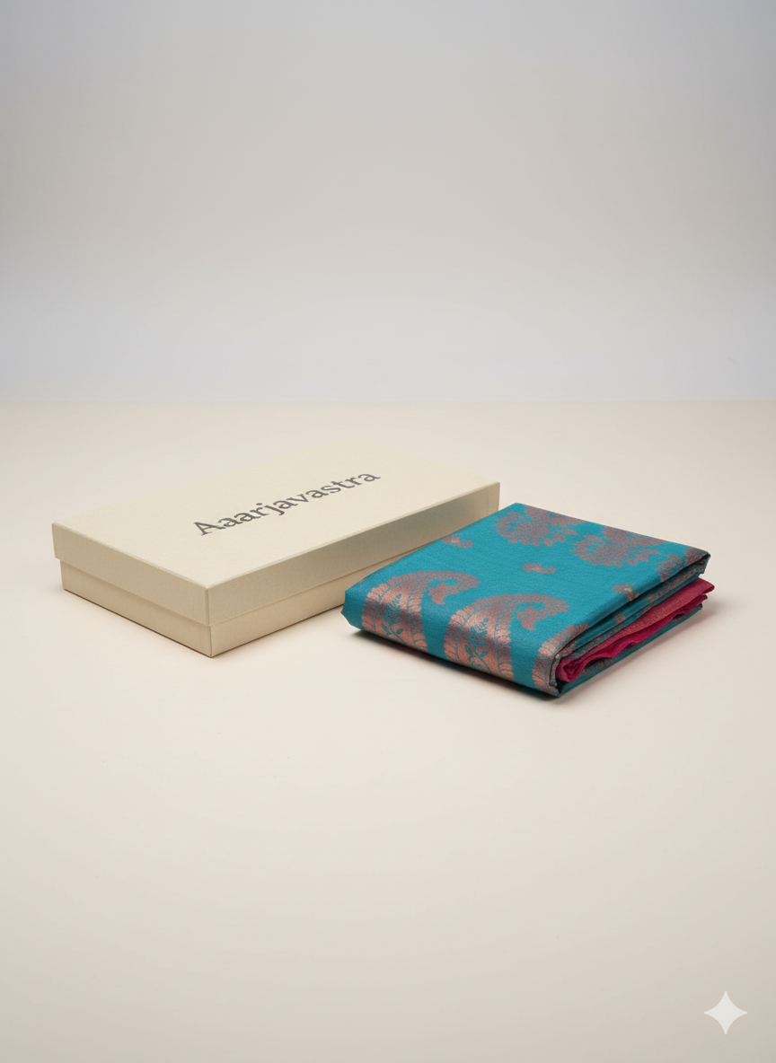 Teal Silk Cotton Jamdani Saree