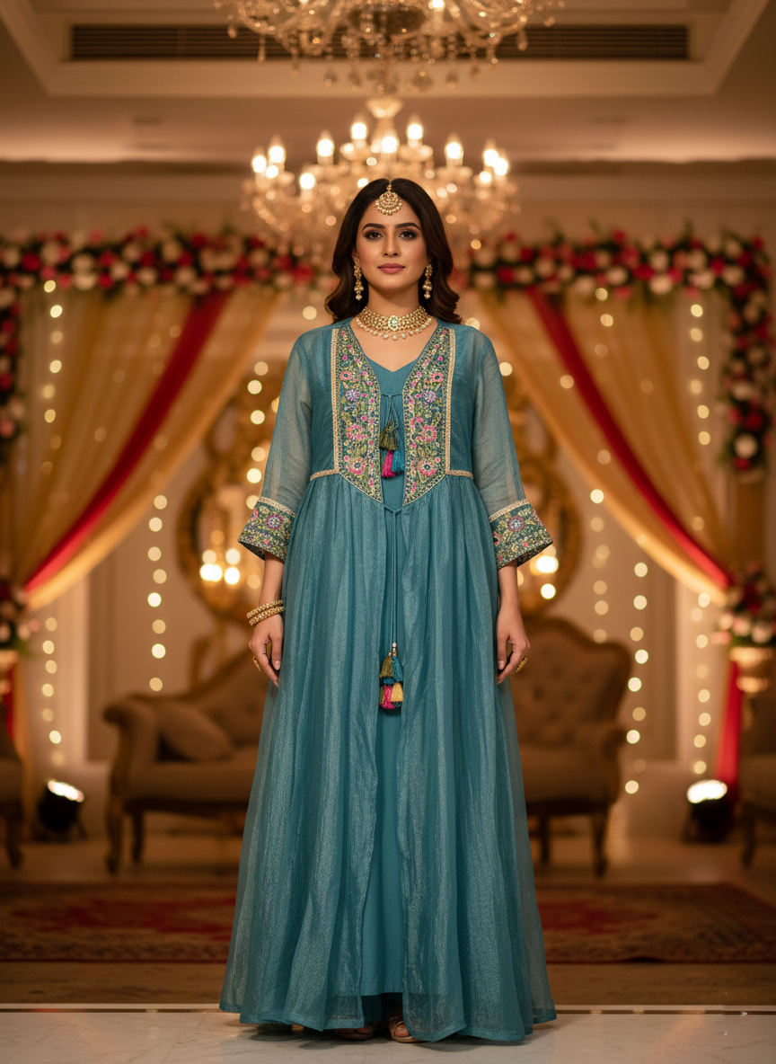 Embroidered Teal Anarkali Dress