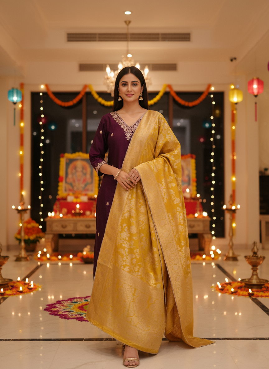 Embroidered Purple Festive Kurta