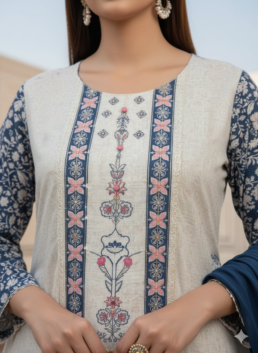 Elegant Cotton Blue  Ombre Printed Long Kurta Set