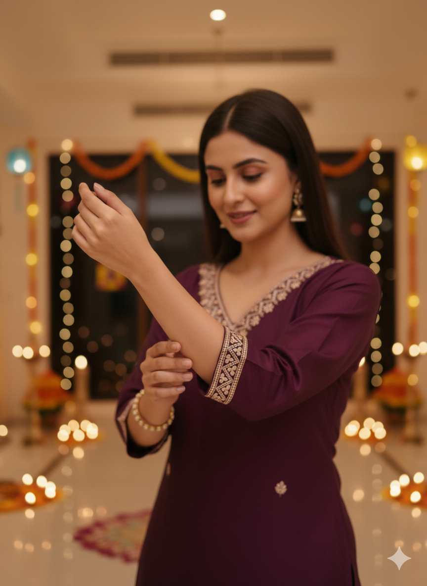 Embroidered Purple Festive Kurta