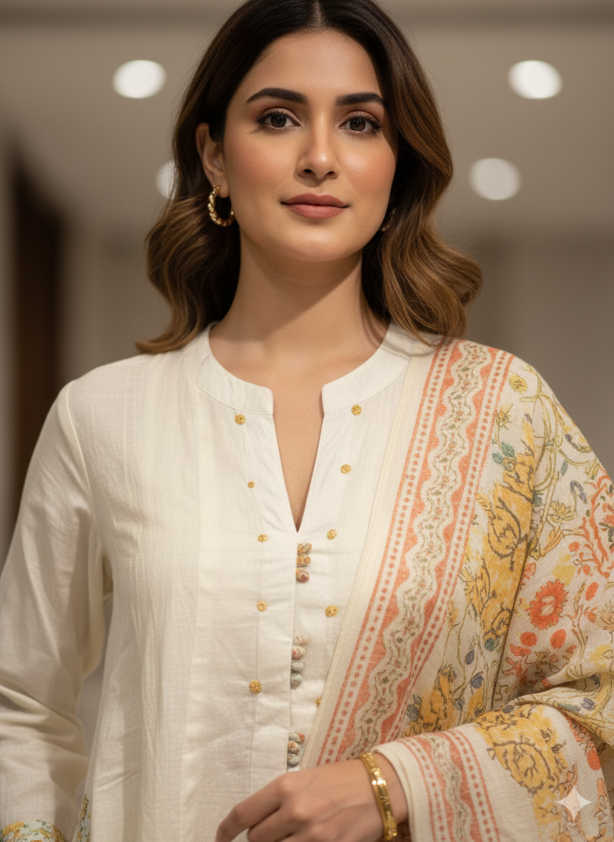 Elegant Designer Silk Cotton 3 piece Suit with pocket 