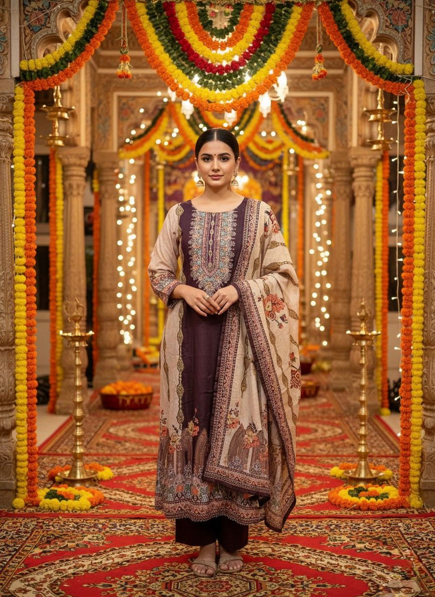 Elegant Traditional Rayon Printed Suit