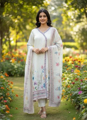 Elegant Floral Printed Lawn Cotton Suit