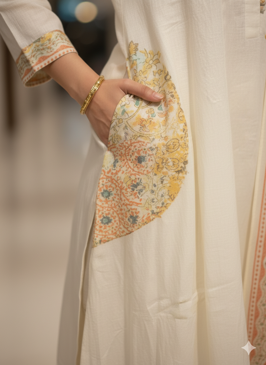 Elegant Designer Silk Cotton 3 piece Suit with pocket