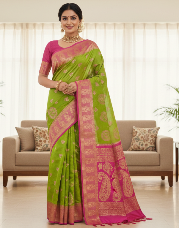 Cotton Silk Green Jamdani Saree