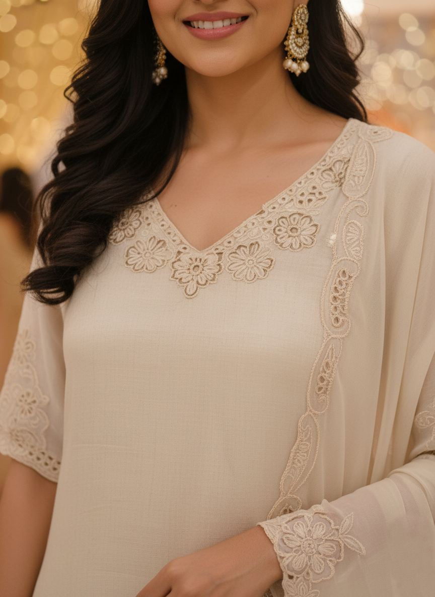 Crepe Silk Beige Three-Piece Palazzo