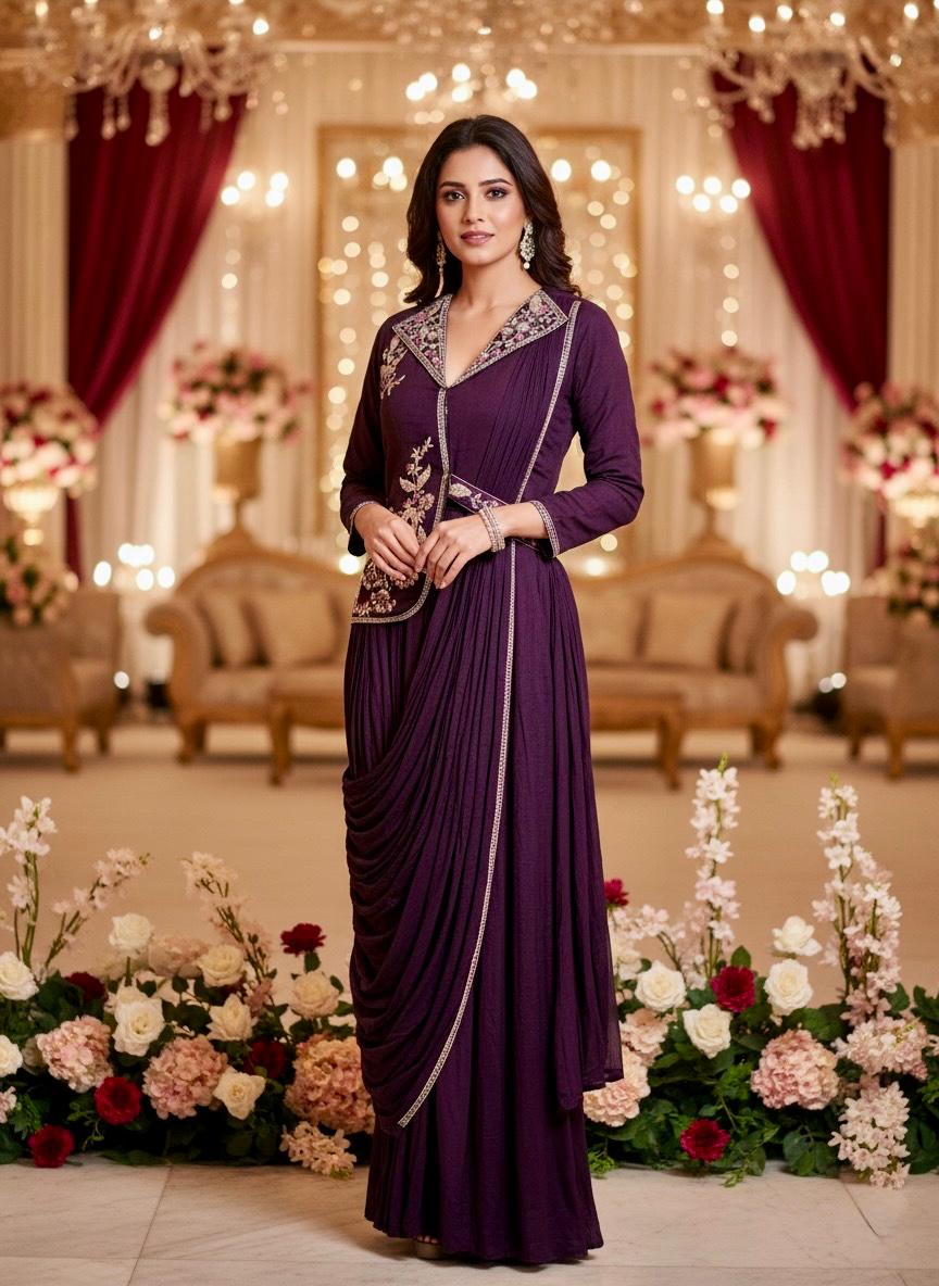 Designer Purple Saree Gown