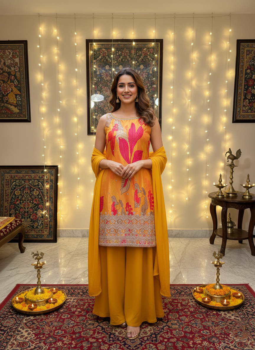 Festive Shorti Kurti Palazzo Set