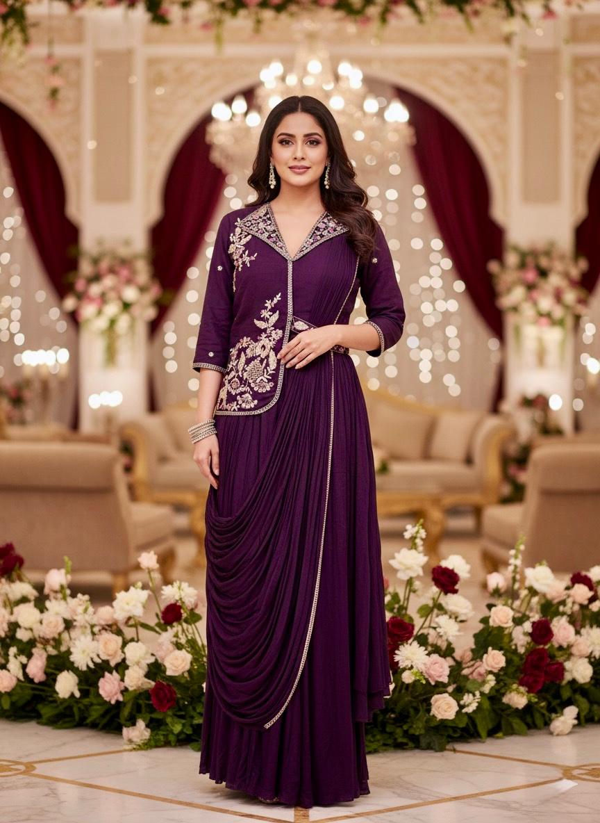 Designer Purple Saree Gown