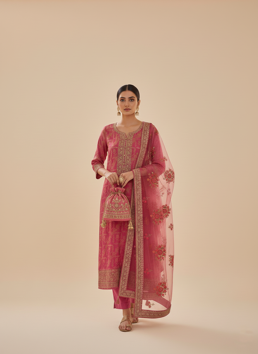  Pink Benarasi Embroidered Salwar Kameez Set