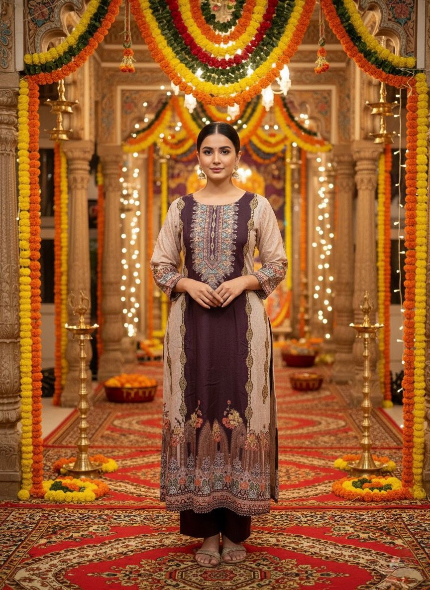 Elegant Traditional Rayon Printed Suit