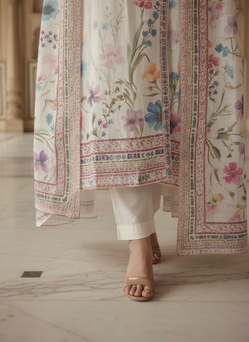 Elegant Floral Printed Lawn Cotton Suit