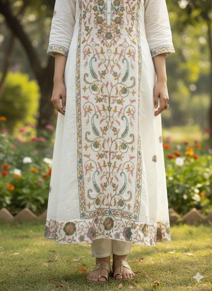 Kashmiri Embroidered Silk Ethnic Suit