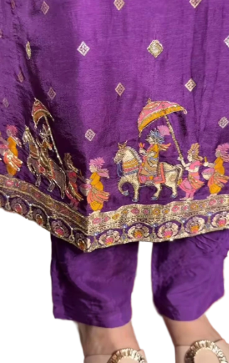 Ghoda Palki Embroidered Purple Dola Silk Ethnic Suit