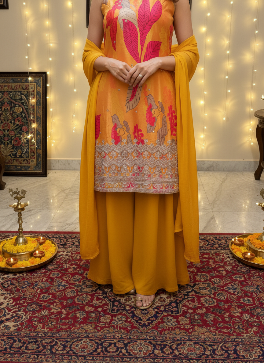 Festive Shorti Kurti Palazzo Set