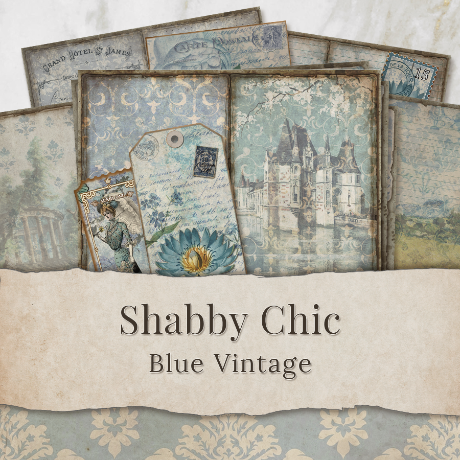 Blue Vintage Shabby Chic Printable Journal Kit