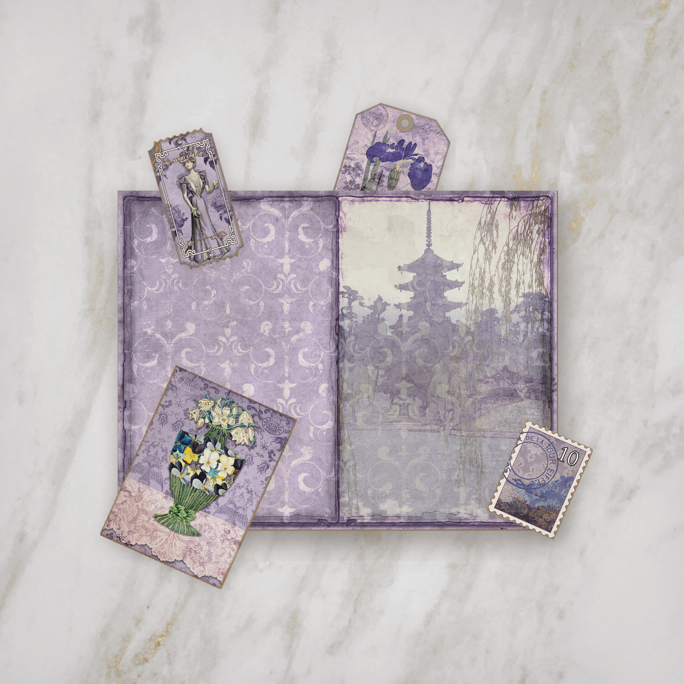 Purple Vintage Shabby Chic Printable Journal Kit