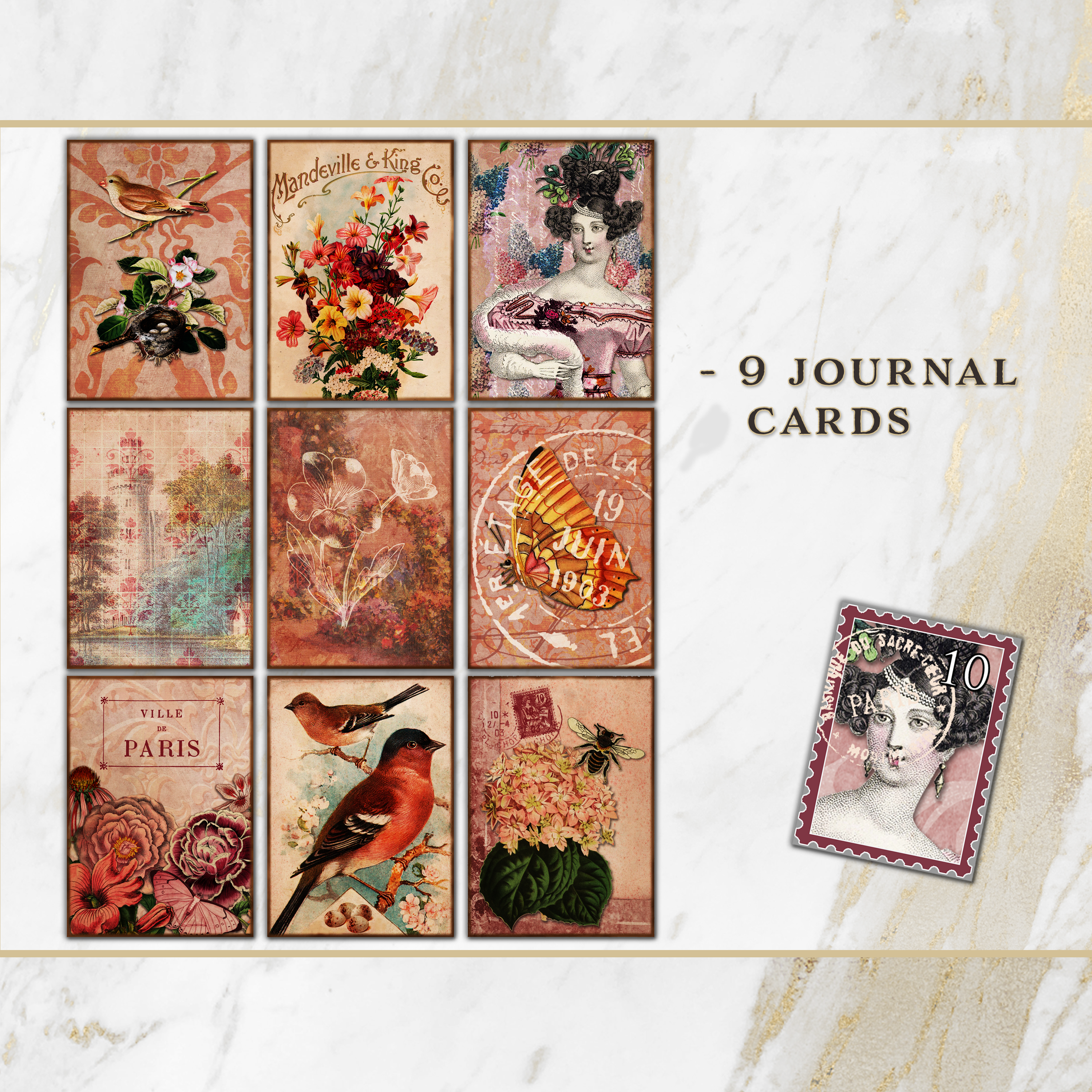 Vintage Pink Spring Flowers Printable Journal Kit