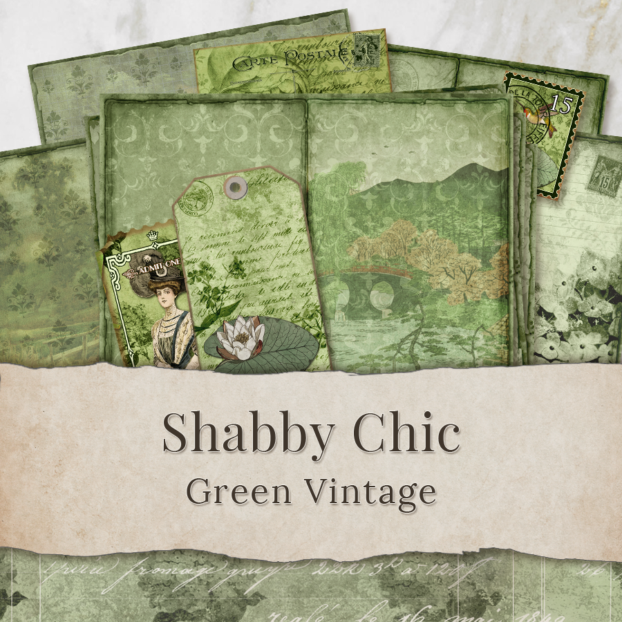 Green Vintage Shabby Chic Printable Journal Kit