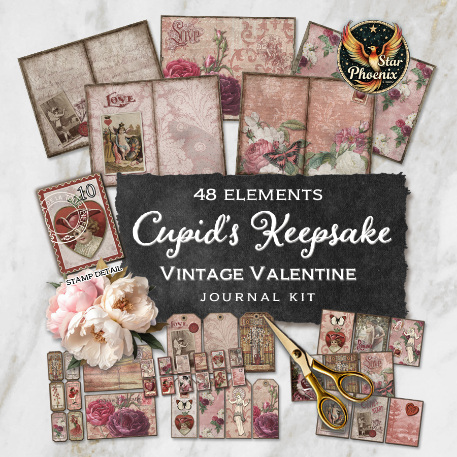 Vintage Valentine Cupid’s Keepsake Printable Journal Kit