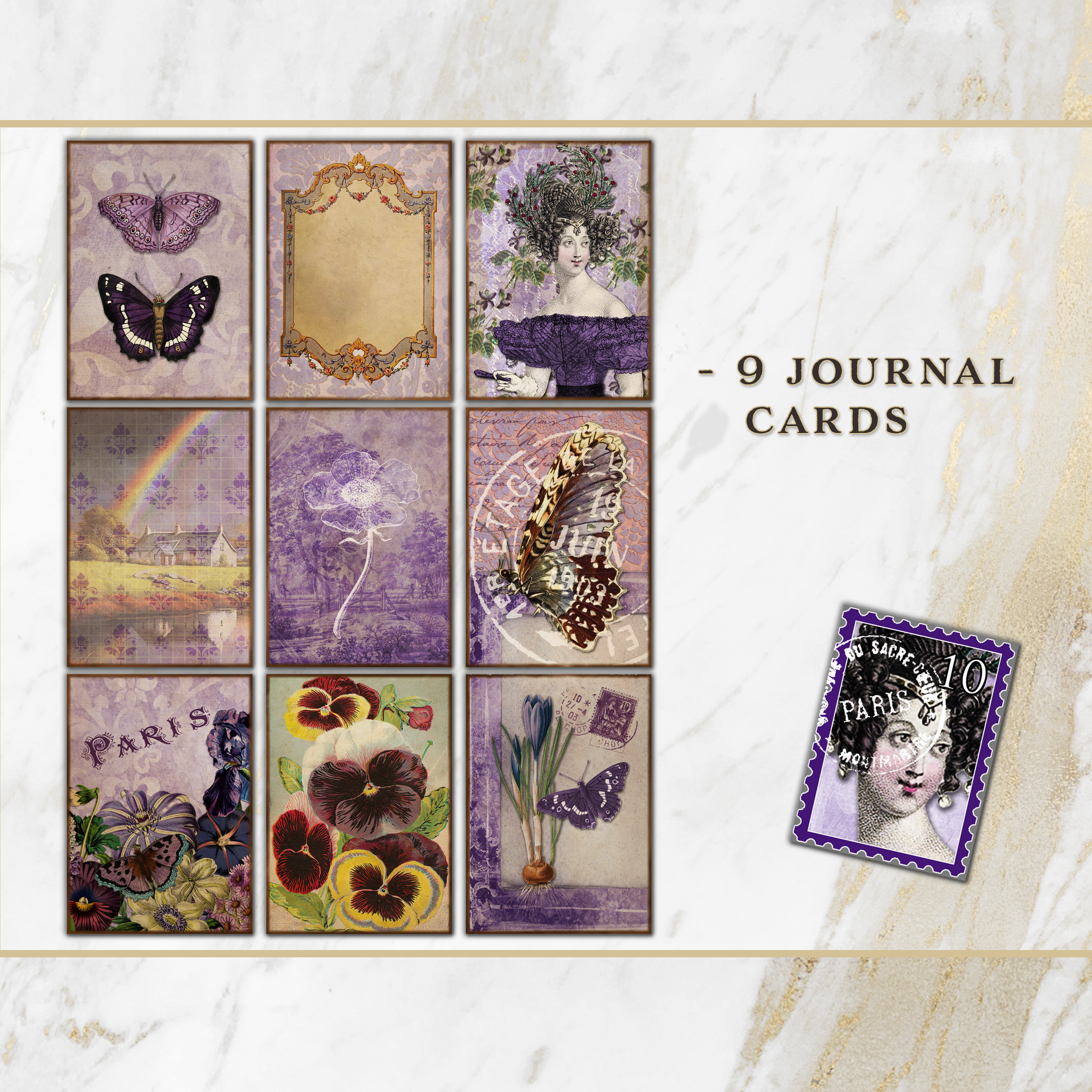 Vintage Purple Spring Flowers Printable Journal Kit