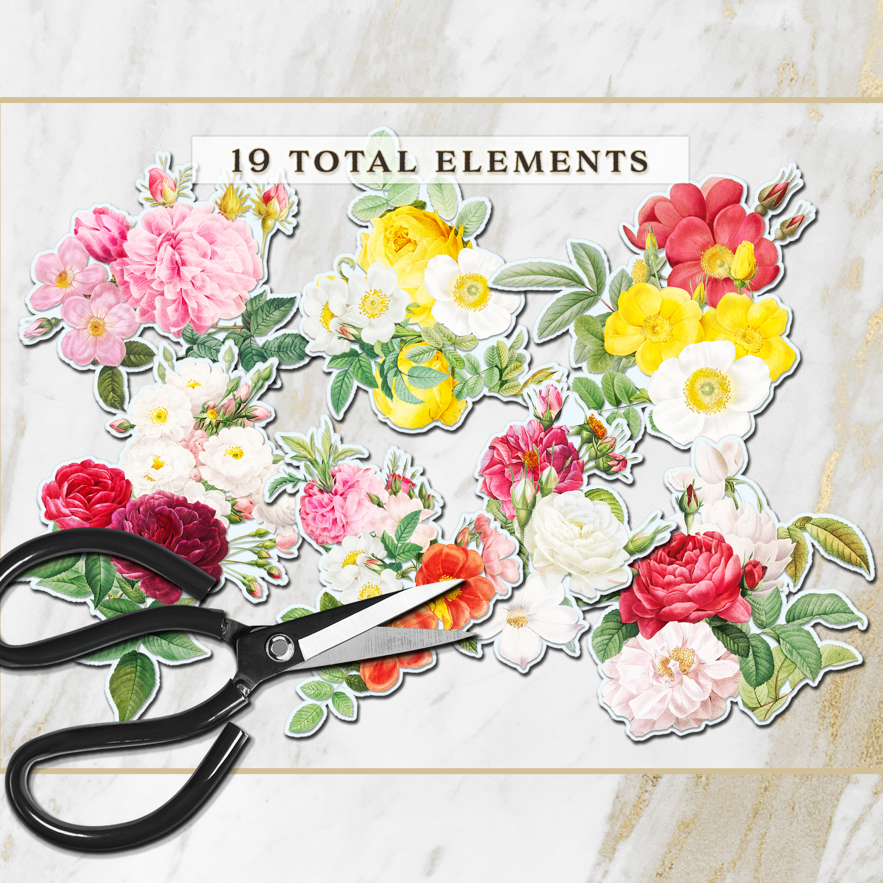 Vintage Floral Printable Ephemera – Fussy Cut Elements