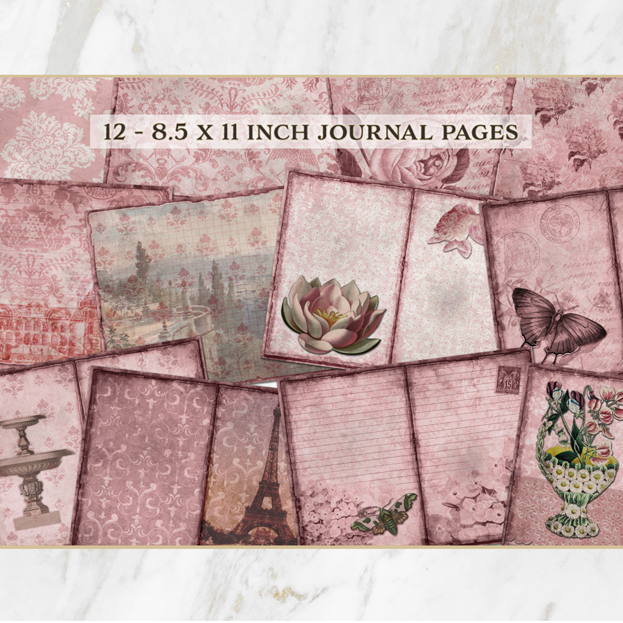 Pink Vintage Shabby Chic Printable Journal Kit