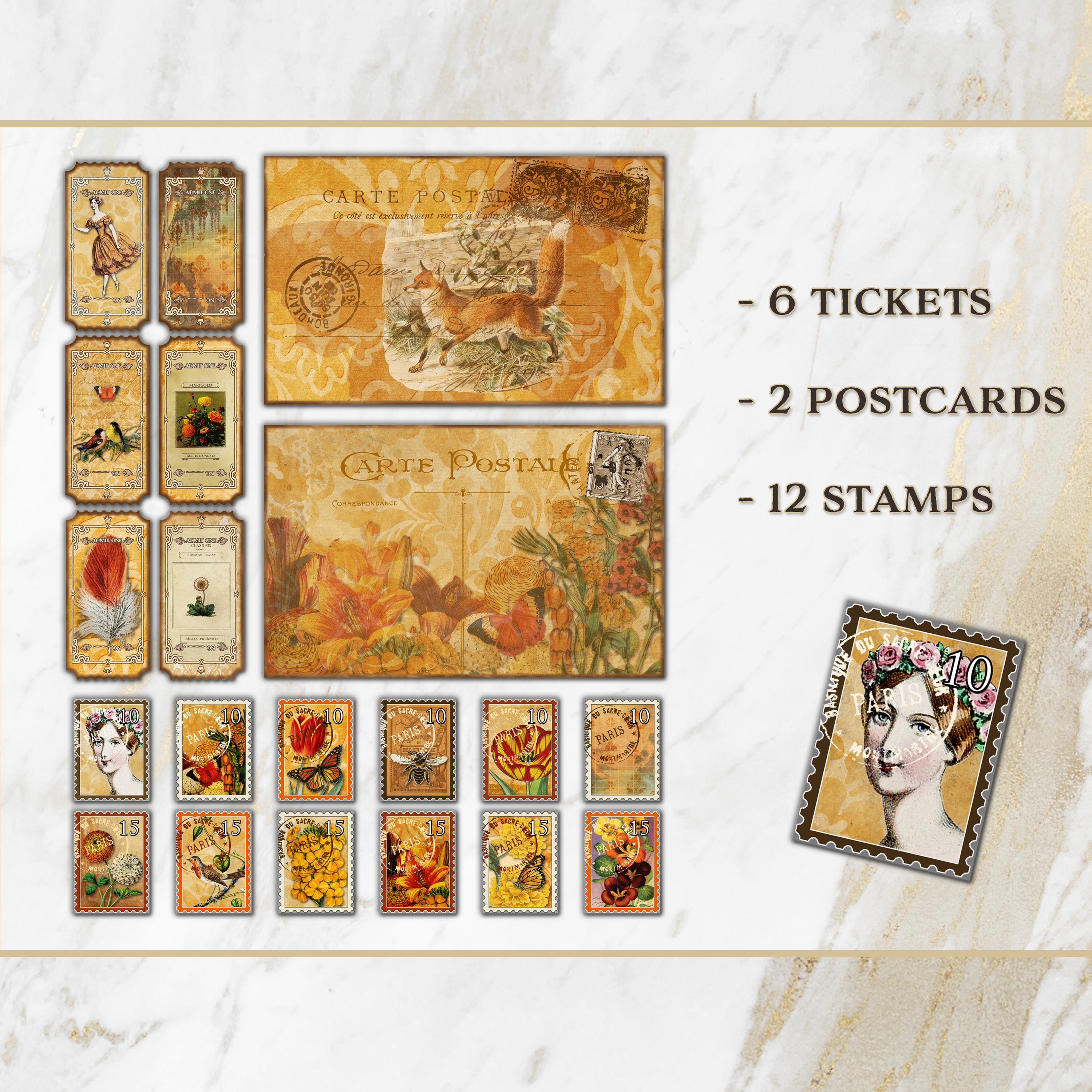 Vintage Orange Spring Flowers Printable Journal Kit