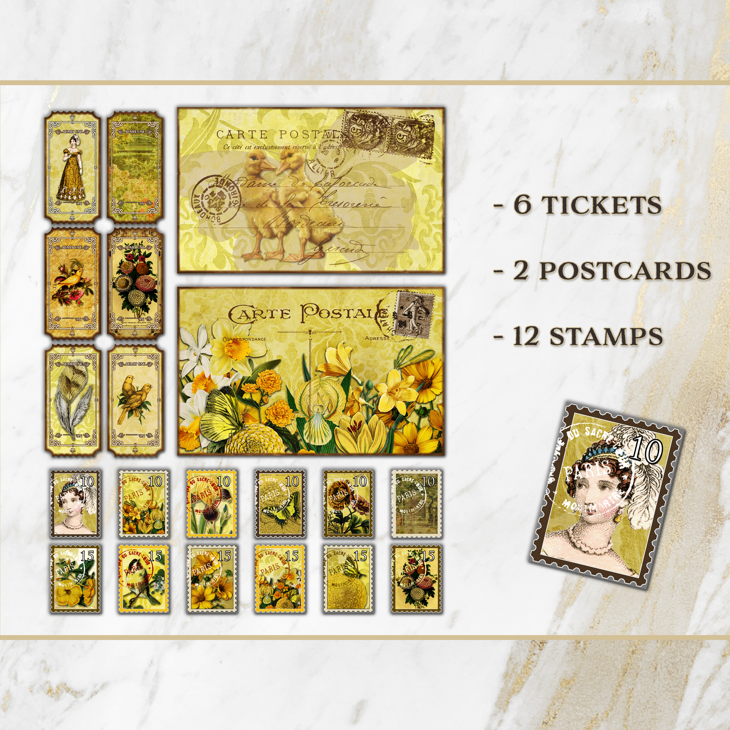 Vintage Yellow Spring Flowers Printable Journal Kit