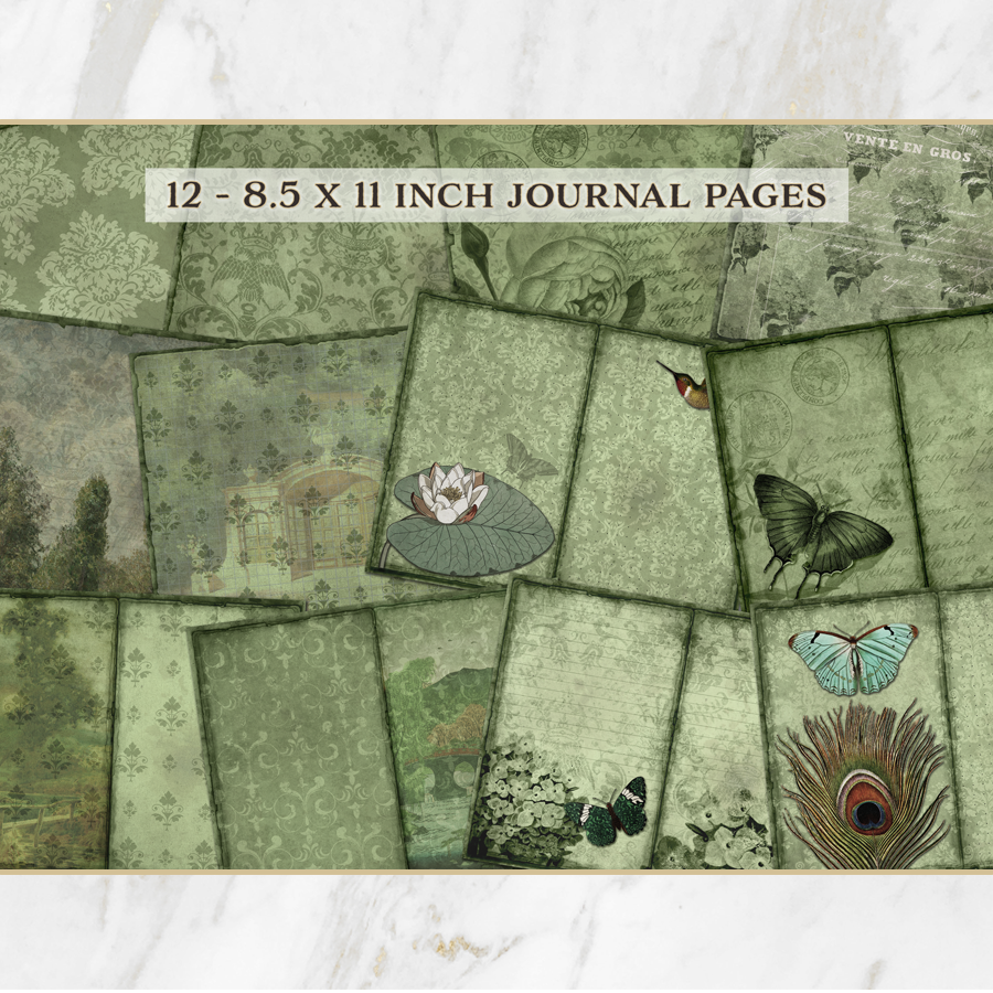 Green Vintage Shabby Chic Printable Journal Kit