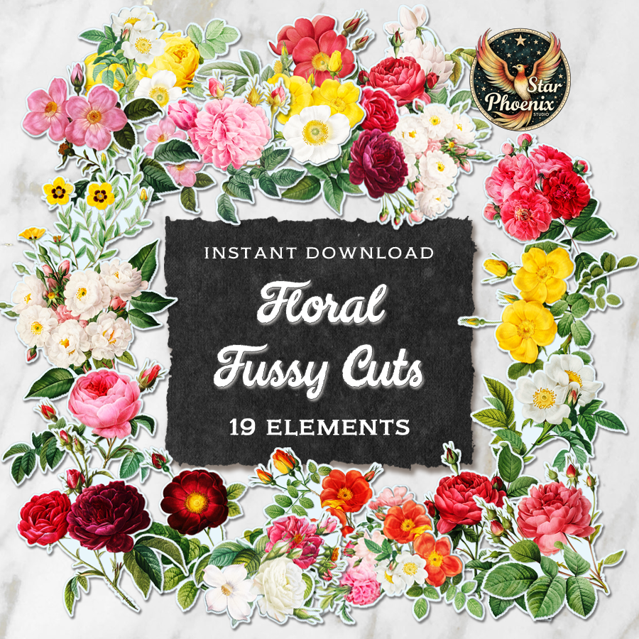 Vintage Floral Printable Ephemera – Fussy Cut Elements
