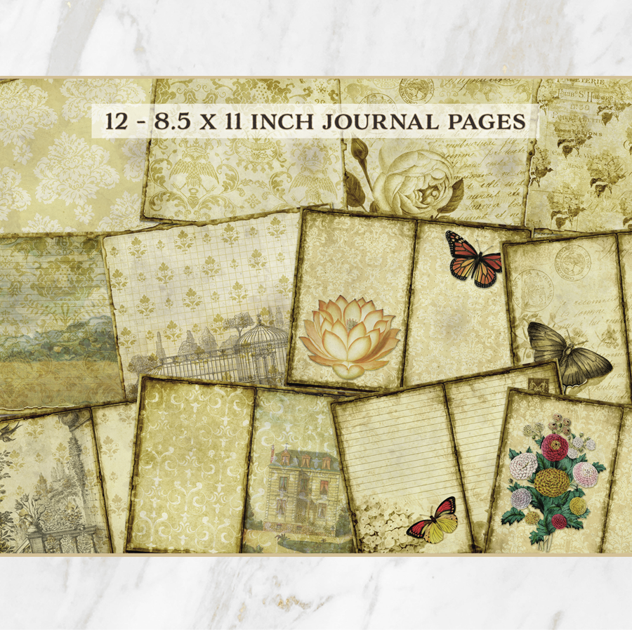 Yellow Vintage Shabby Chic Printable Journal Kit