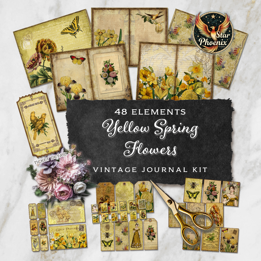 Vintage Yellow Spring Flowers Printable Journal Kit