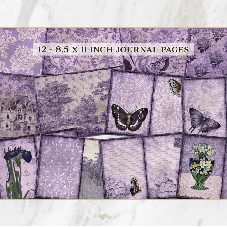 Purple Vintage Shabby Chic Printable Journal Kit