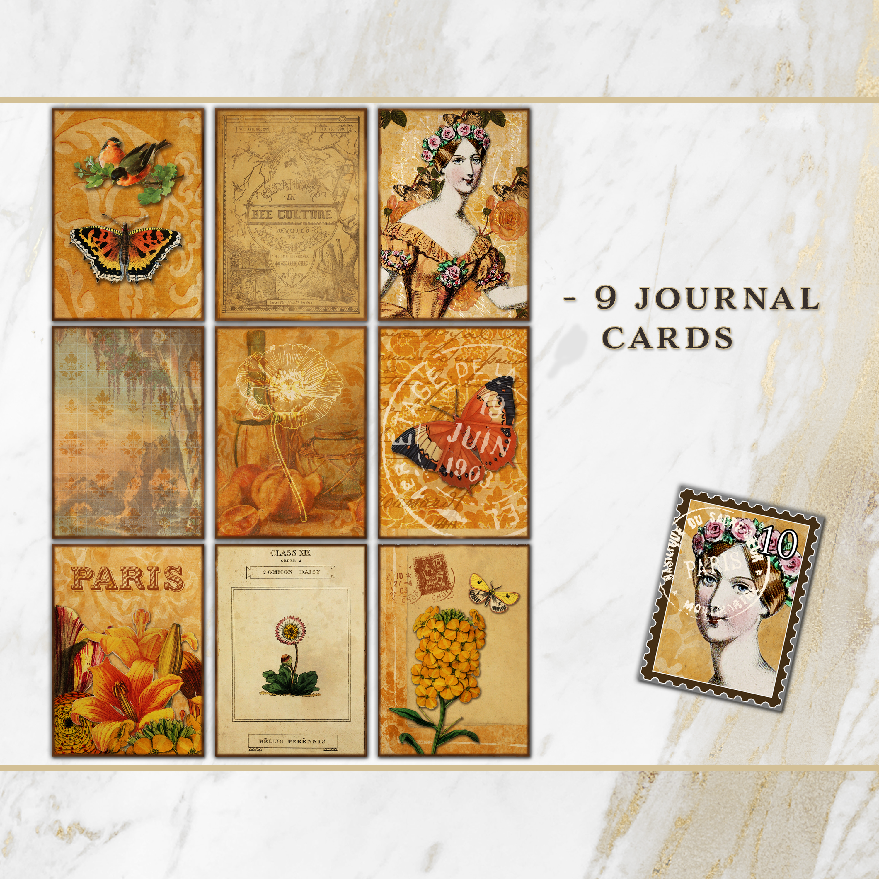 Vintage Orange Spring Flowers Printable Journal Kit