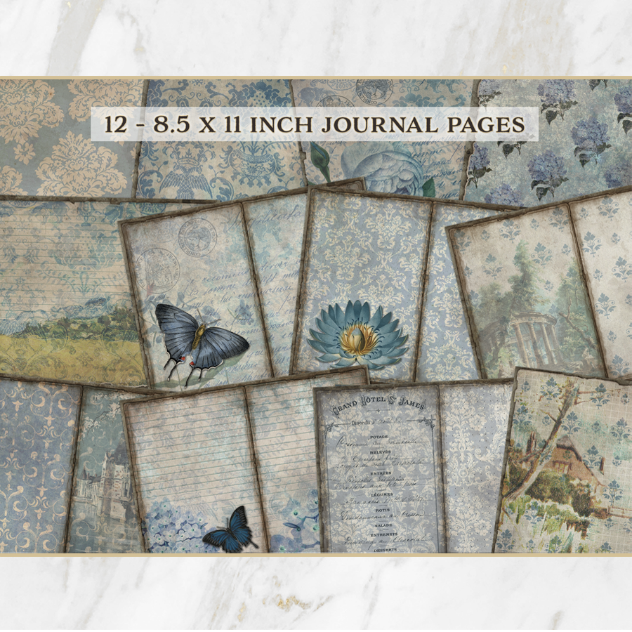 Blue Vintage Shabby Chic Printable Journal Kit