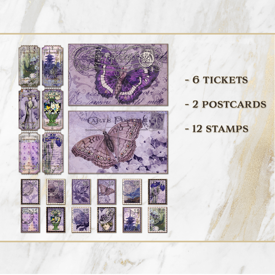 Purple Vintage Shabby Chic Printable Journal Kit