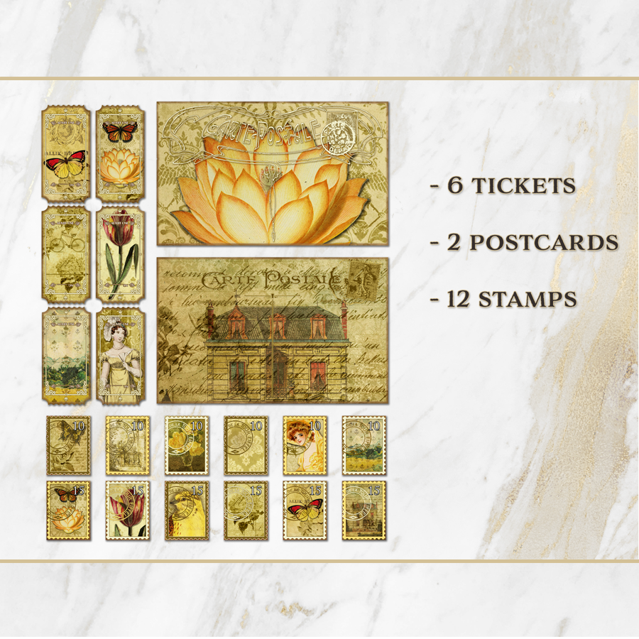 Yellow Vintage Shabby Chic Printable Journal Kit