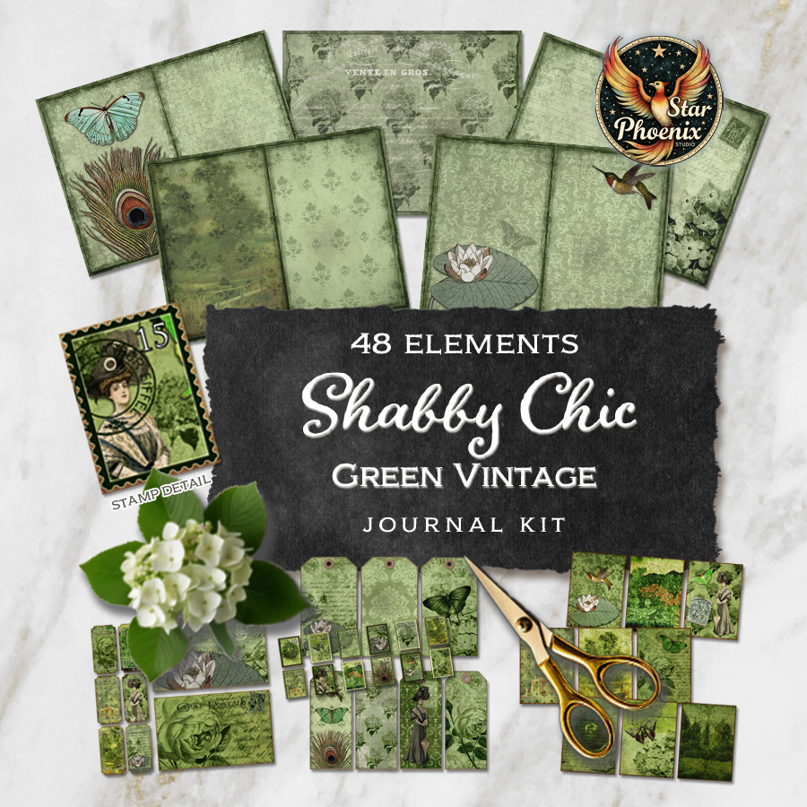 Green Vintage Shabby Chic Printable Journal Kit