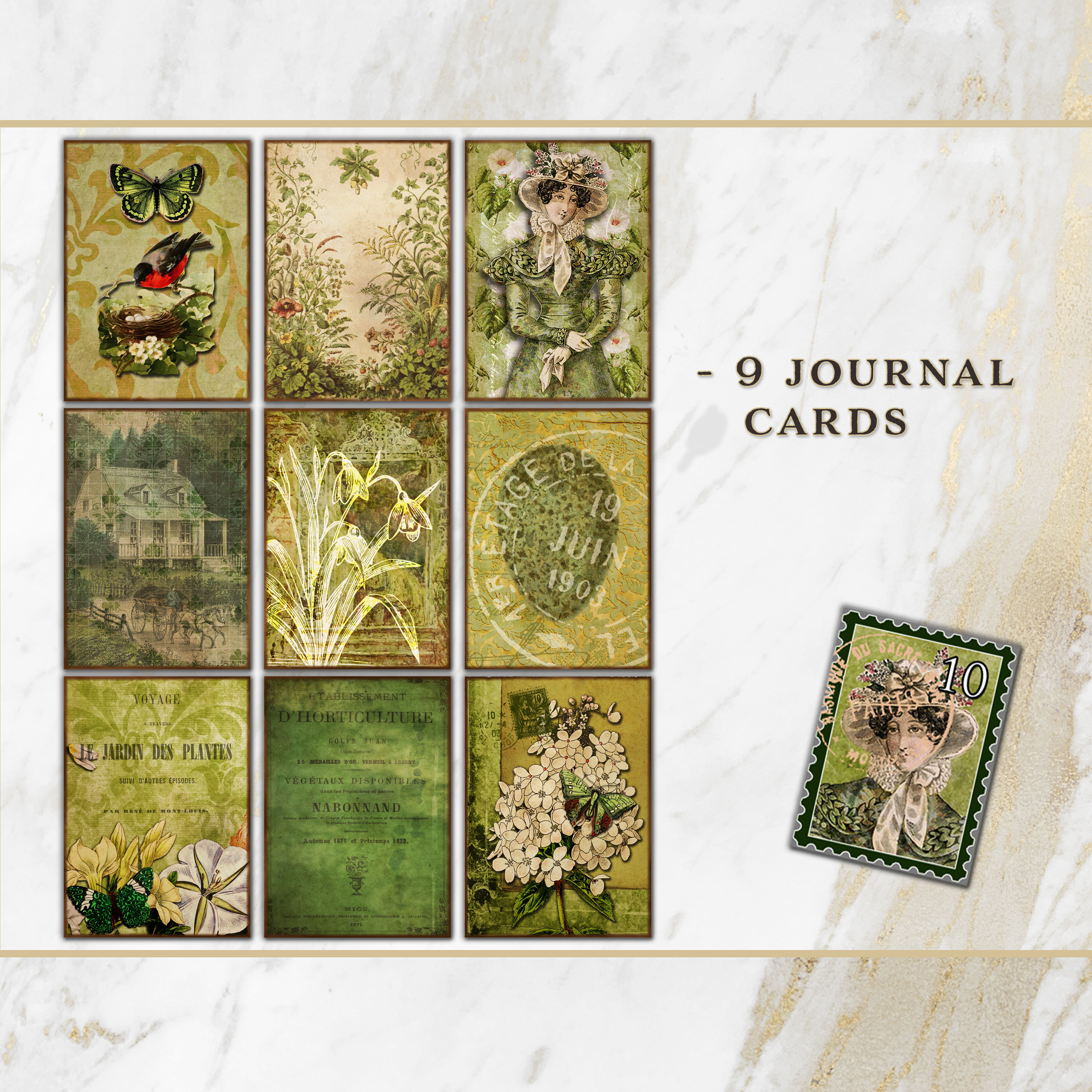  Vintage Green Spring Flowers Printable Journal Kit