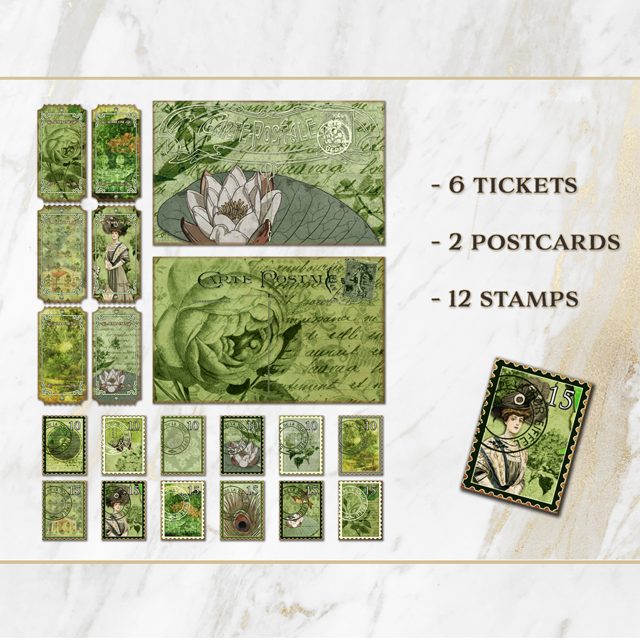 Green Vintage Shabby Chic Printable Journal Kit