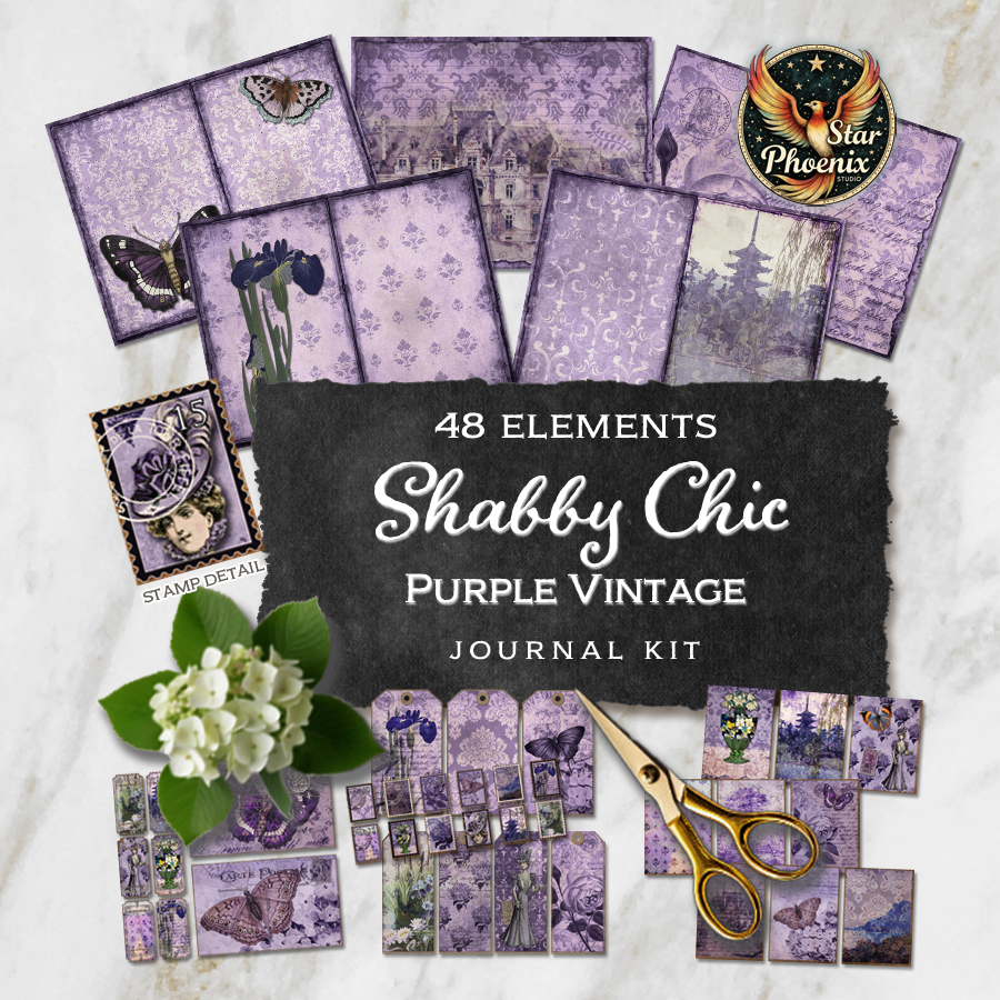 Purple Vintage Shabby Chic Printable Journal Kit