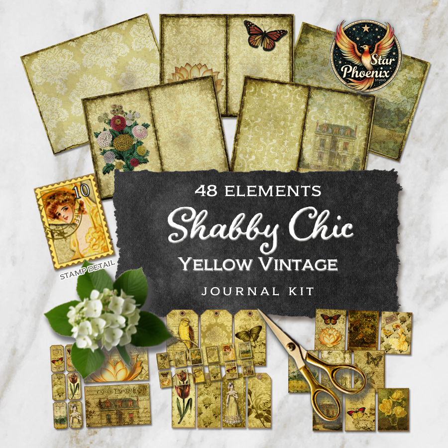 Yellow Vintage Shabby Chic Printable Journal Kit
